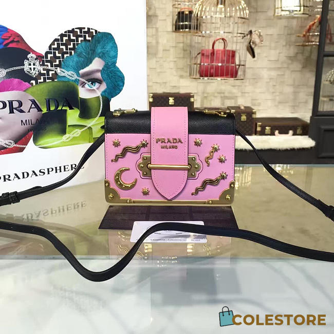 Prada Cahier Leather Shoulder Bag Meteor In Pink 4276 - 1
