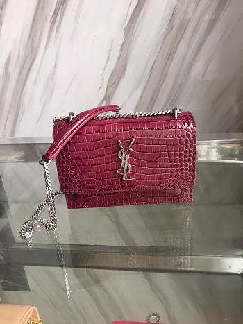 YSL Sunset Chain Wallet In Crocodile Embossed Shiny Leather 4867