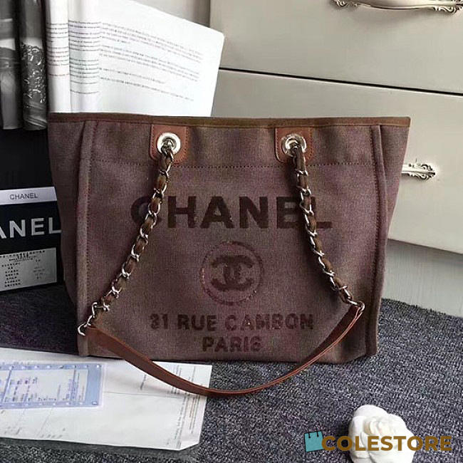 Chanel Canvas And Sequins Cubano Trip Deauville Shopping Bag Brown A66941 VS01172 - 1