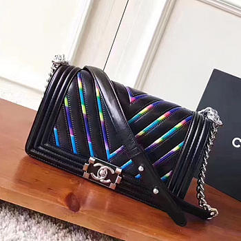 Chanel Multicolor Chevron Quilted Medium Boy Bag Black A67086 VS08027