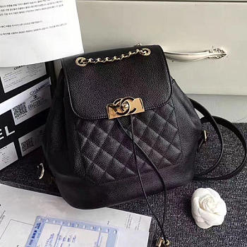 Chanel Grained Calfskin Gold-Tone Metal Backpack Black A93749 VS08053