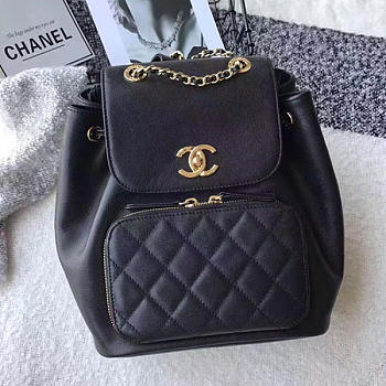 Chanel Grained Calfskin Gold-Tone Metal Backpack Black A93748 VS00467