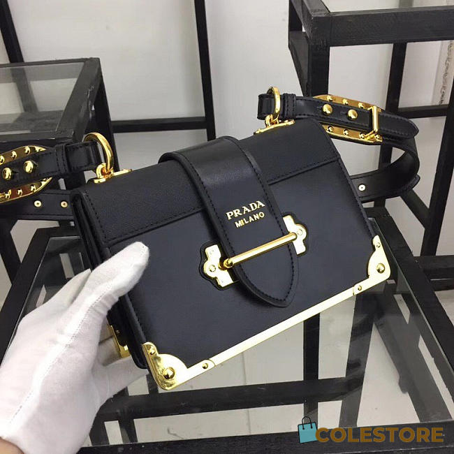 Prada Cahier Leather Shoulder Bag 1BD045 In Black - 1