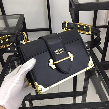 Prada Cahier Leather Shoulder Bag 1BD045 In Black