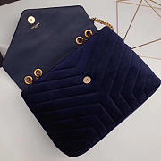 YSL Loulou Monogram Quilted Velvet Shoulder Bag M Blue 4816 - 4