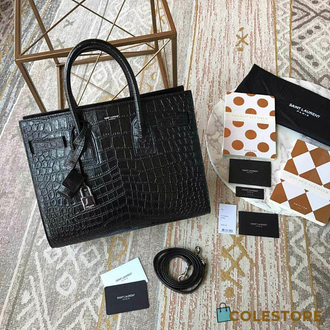 YSL Sac De Jour Crocodile Embossed Leather Black 4919 - 1