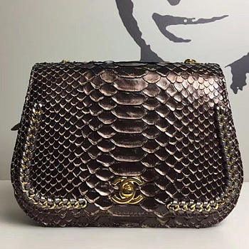 Chanel Snake Embossed Flap Shoulder Bag Gold A98774 VS00548