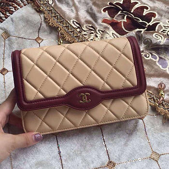 Chanel Lambskin Mini Chain Wallet Beigea 81024 VS 01851