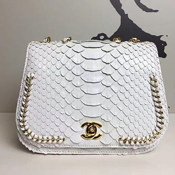Chanel Snake Embossed Flap Shoulder Bag White A98774 VS02816