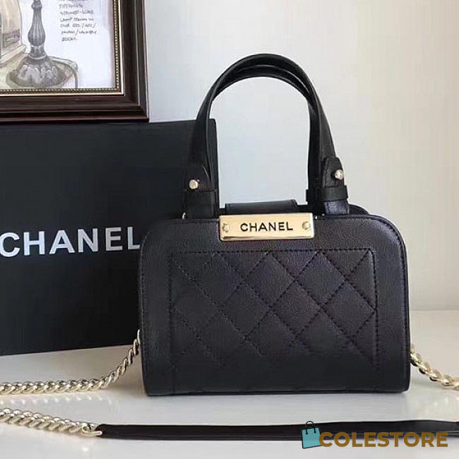 Chanel Small Label Click Leather Shopping Bag Black A93731 VS02581 - 1