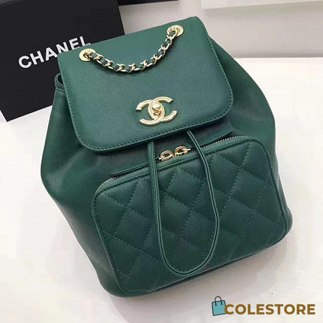 Chanel Grained Calfskin Gold-Tone Metal Backpack Green A93748 VS03992 - 1