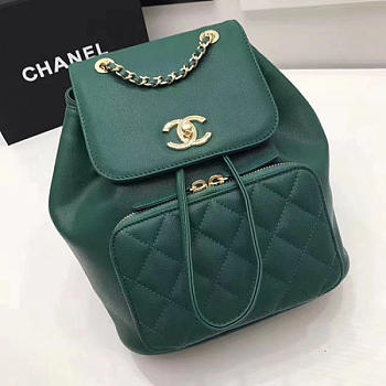 Chanel Grained Calfskin Gold-Tone Metal Backpack Green A93748 VS03992