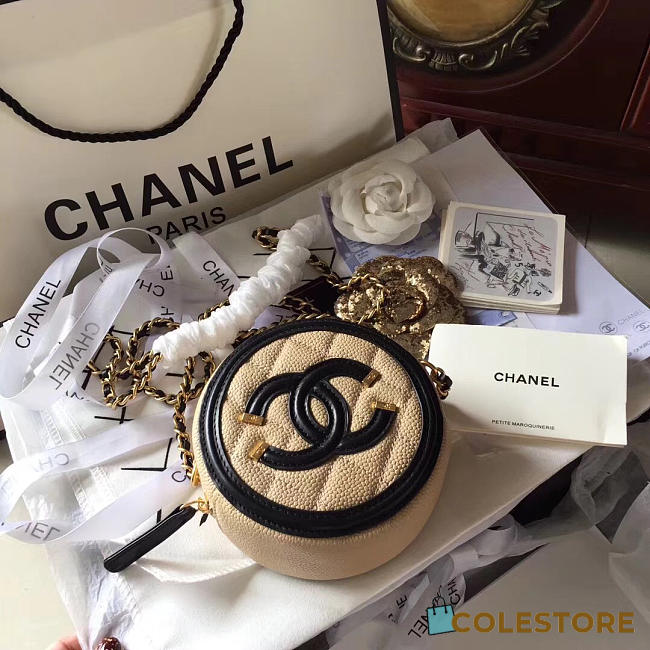 Chanel Cc Filigree Grained Round Clutch With Chain Bag Beige - 1