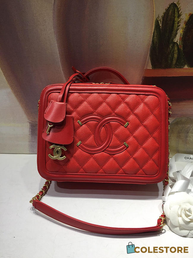 Chanel Caviar Quilted Small Cc Filigree Vanity Case Red 93343 - 1