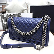 Chanel Sheepskin Classic Diamond Burst Dark Blue Silver Hardware  - 5