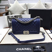 Chanel Sheepskin Classic Diamond Burst Dark Blue Silver Hardware  - 3
