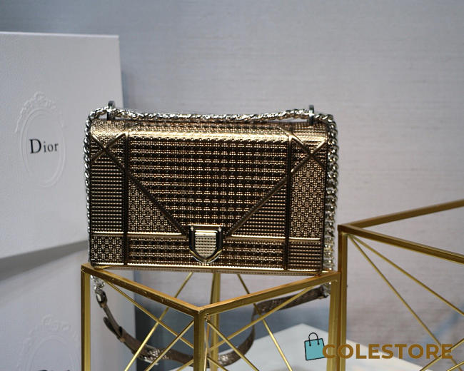 Dior Metallic Gypsum Plaid Pattern Calfskin Clamshell Tote Bronze - 1