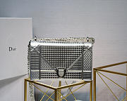 Dior Metallic Plaid Plaid Pattern Calf Leather Clamshell Tote Silver - 1