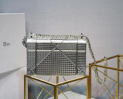 Dior Metallic Plaid Plaid Pattern Calf Leather Clamshell Tote Silver - 5