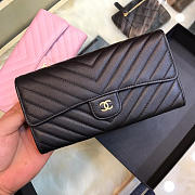 Chanel Long Imported Deer Grain Leather V-Grain Road Wallet Black  - 1
