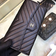 Chanel Long Imported Deer Grain Leather V-Grain Road Wallet Black  - 5