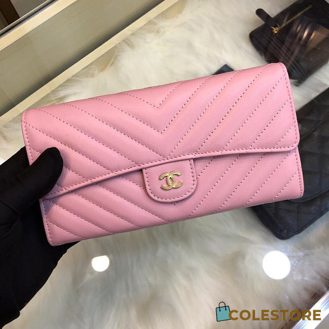 Chanel Long Imported Deer Grain Leather V-Grain Road Wallet  - 1