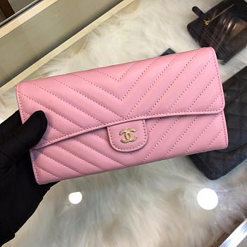 Chanel Long Imported Deer Grain Leather V-Grain Road Wallet 