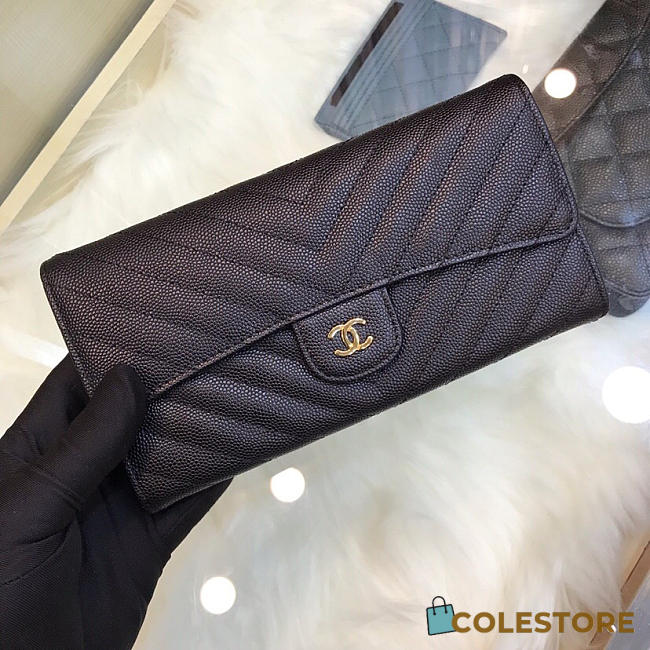 Chanel Classic Cf Long Lychee Purse V Black - 1