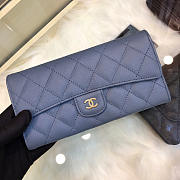 Chanel Classic Cf Long Lychee Purse Smog Blue  - 1