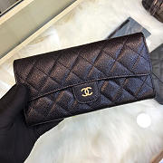 Chanel Classic Cf Long Lychee Purse Black With Green Pink - 1