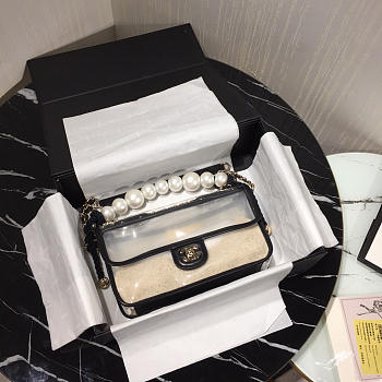Chanel Transparent Pvc Pearl Sandbags Black