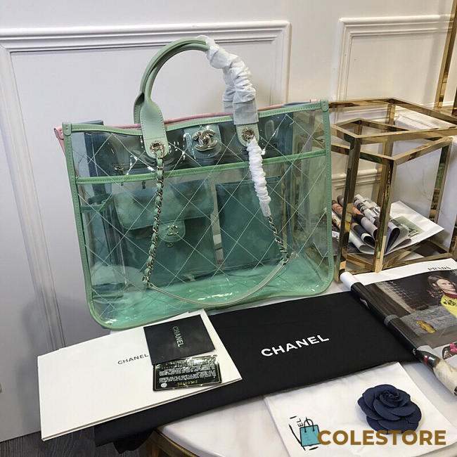 Chanel Spring And Summer Explosions PVC Lambskin Color Transparent Handbag Green - 1