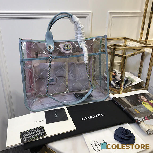 Chanel Spring And Summer Explosions Pvc Lambskin Color Transparent Handbag Light Blue - 1