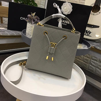 Chanel Latest Drawstring Bucket Bag Grey