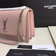 YSL Small Crocodile Silver Chain Front Flap Handbag In Pink - 2