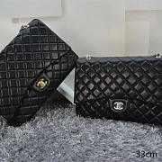 Chanel Lambskin Leather Flap Bag With Gold/Silver Silver Hardware Black 33cm - 1