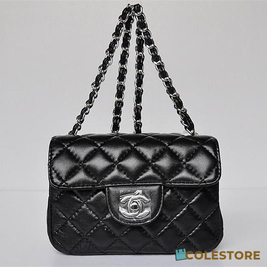 Chanel Lambskin Leather Flap Bag Silver Hardware Black - 1