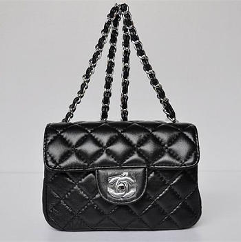 Chanel Lambskin Leather Flap Bag Silver Hardware Black