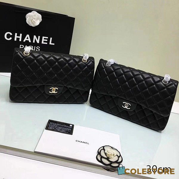 Chanel Lambskin Leather Flap Bag With Gold Hardware Black 30cm - 1