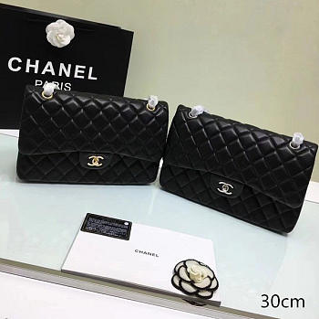 Chanel Lambskin Leather Flap Bag With Gold Hardware Black 30cm