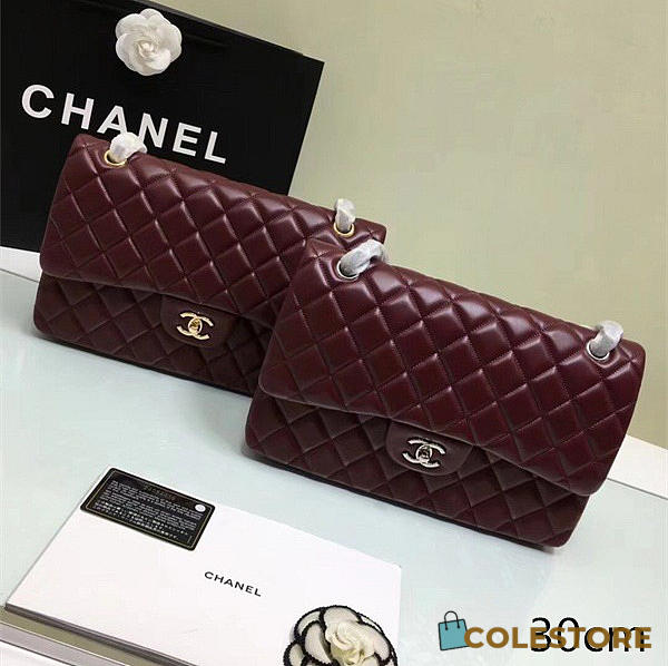 Chanel Lambskin Leather Flap Bag Wine 30cm  - 1