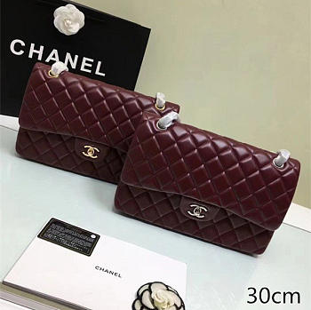 Chanel Lambskin Leather Flap Bag Wine 30cm 