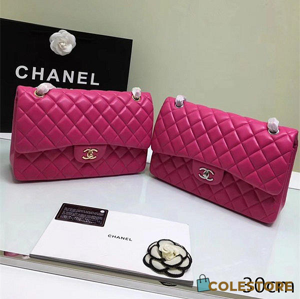 Chanel Lambskin Leather Flap Bag Gold/Silver Rose 30cm - 1