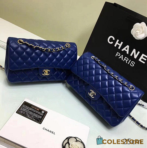 Chanel Lambskin Leather Flap Bag Gold/Silver Blue 25cm - 1