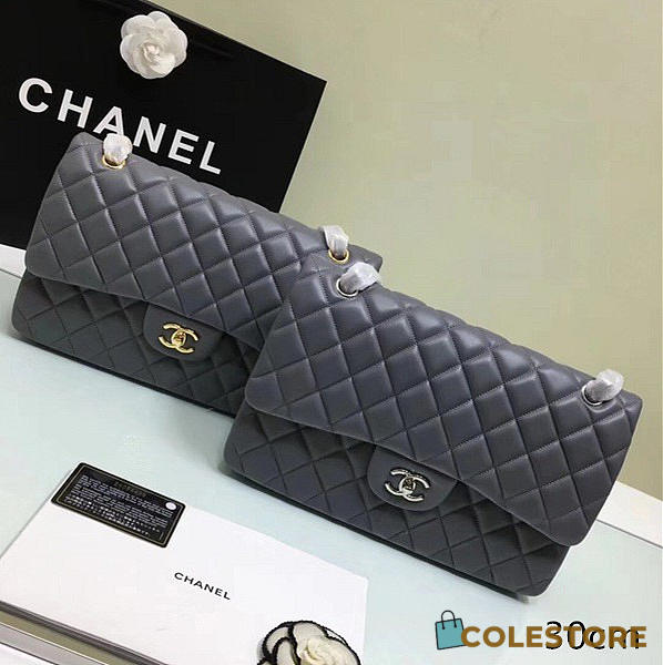 Chanel Lambskin Leather Flap Bag Gold/Silver Grey 30cm  - 1