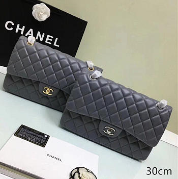 Chanel Lambskin Leather Flap Bag Gold/Silver Grey 30cm 