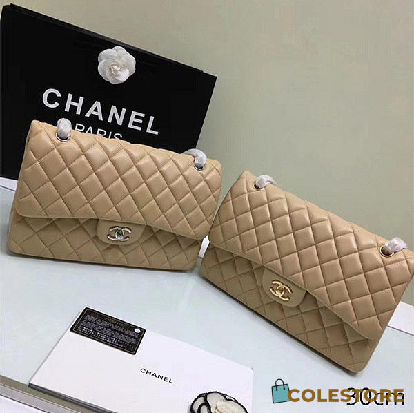 Chanel Lambskin Leather Flap Bag Gold/Silver Beige Large 30cm - 1