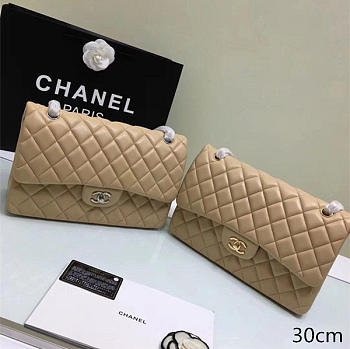 Chanel Lambskin Leather Flap Bag Gold/Silver Beige Large 30cm