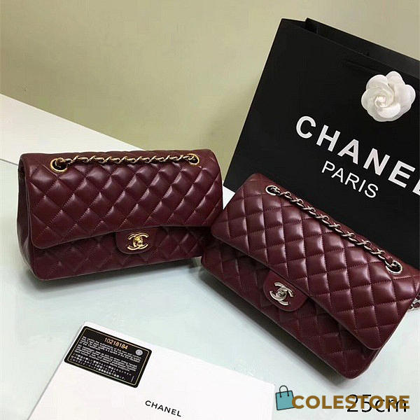 Chanel Lambskin Leather Flap Bag Gold/Silver Wine 25cm - 1