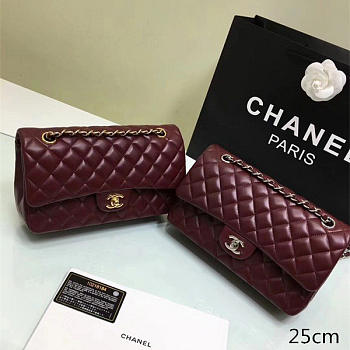Chanel Lambskin Leather Flap Bag Gold/Silver Wine 25cm